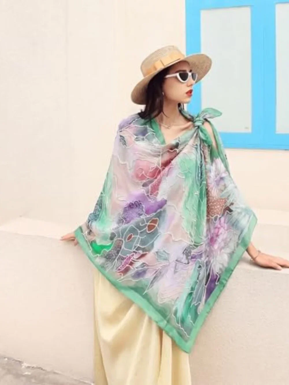 100% Mulberry Satin Silk Floral Pashmina Shawl Wrap Extra Large Oversized Scarf